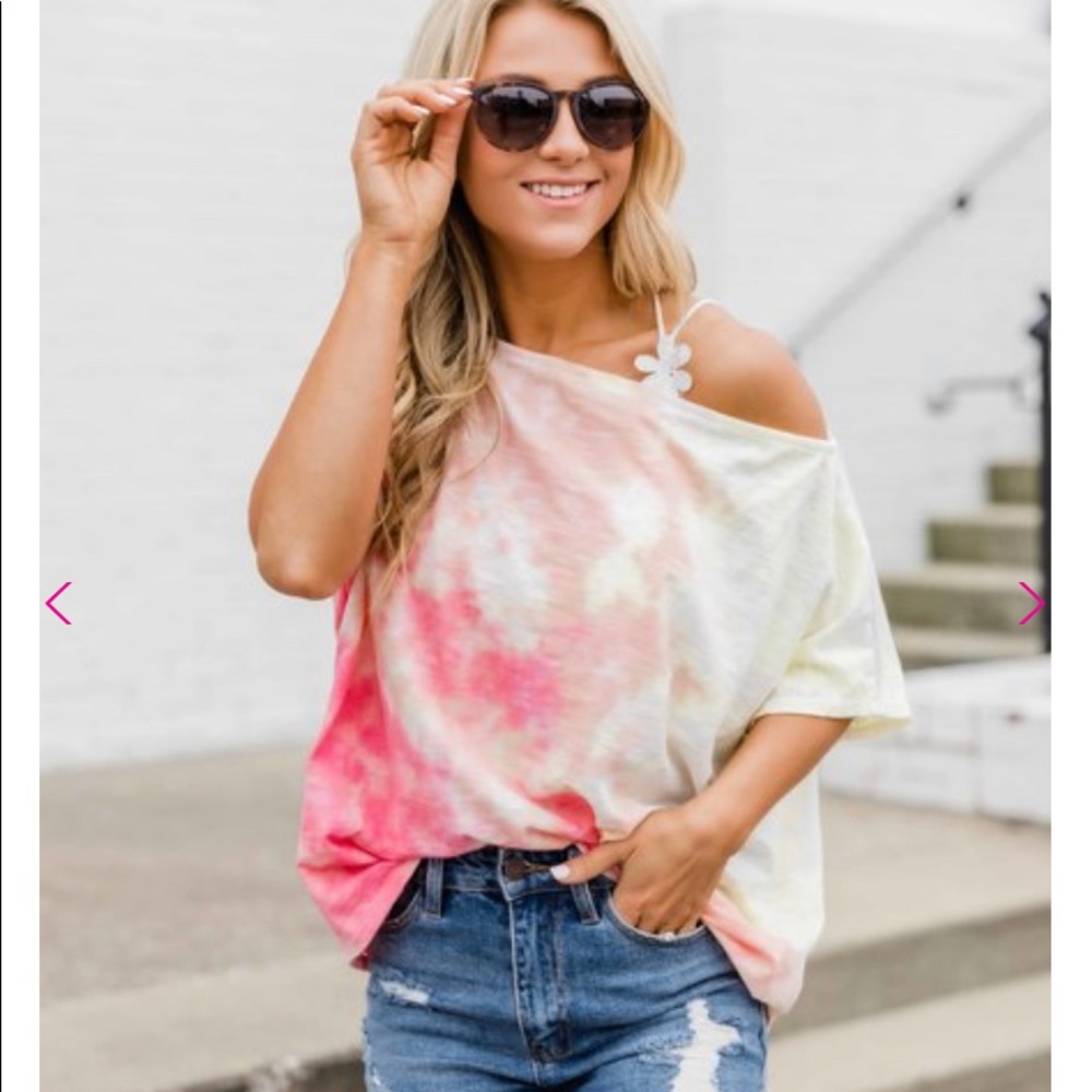 Dance All Day Tie Dye Tee Coral/Yellow-Brand New